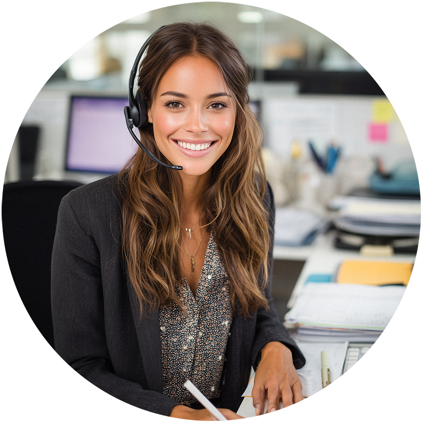 Woman wearing a headset in an office setting